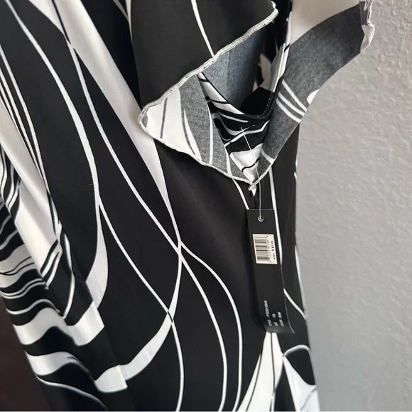 Sandra Darren Black White Abstract Print Short Sleeve Dress XL NWT - Picture 3 of 12